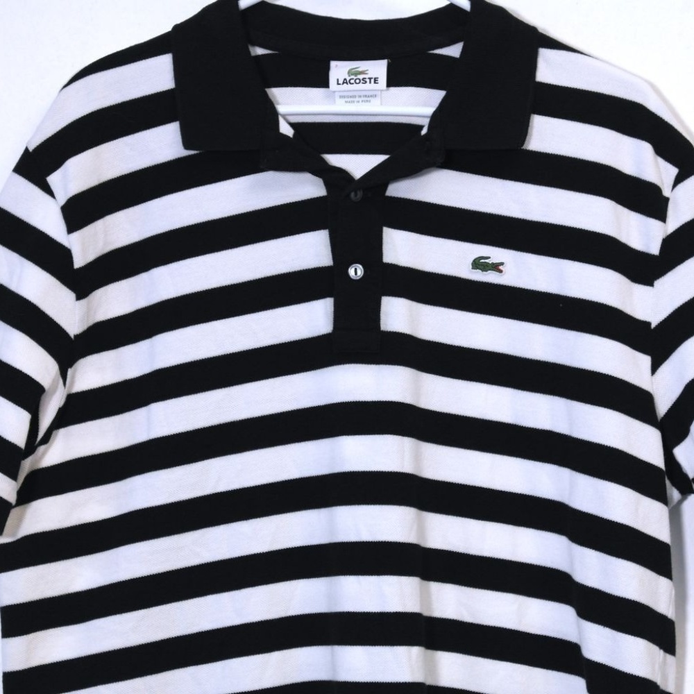 Lacoste Black White Striped Polo Size 7 (XL)
